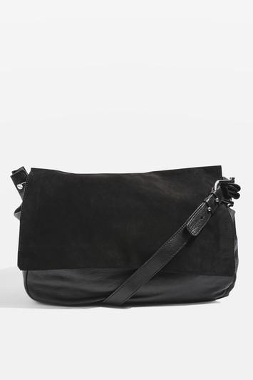 Topshop Premium Leather Suede Flap Hobo Bag
