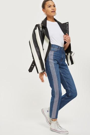 Topshop Moto Diamante Striped Straight Leg Jeans