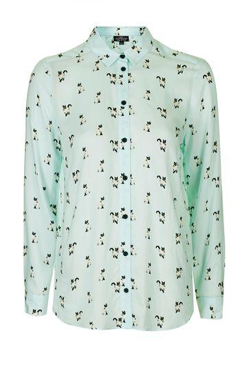 Topshop Petite Kitty Print Shirt