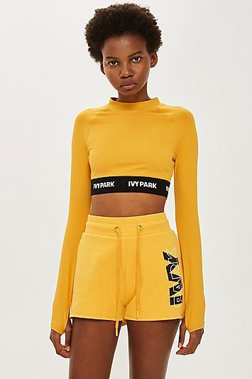 Topshop Long Sleve Logo Tape Crop Top By Ivy Park