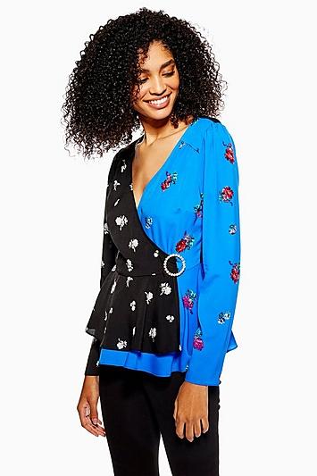 Topshop Mixed Printed Wrap Blouse