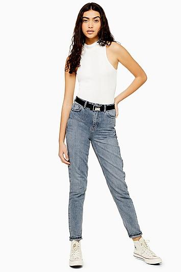 Topshop Grey Cast Seatbelt Mom Jeans