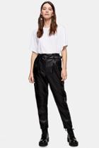 Topshop Black Faux Leather Pu Belted Peg Trousers