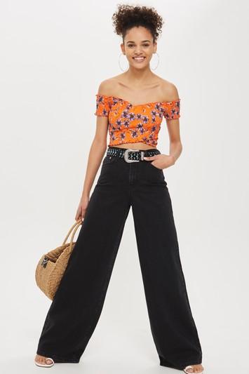 Topshop Washed Black Wide Leg Jeans