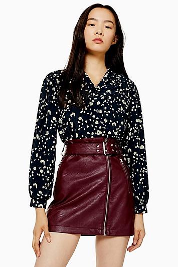 Topshop Mono Animal Print Yoke Shirt