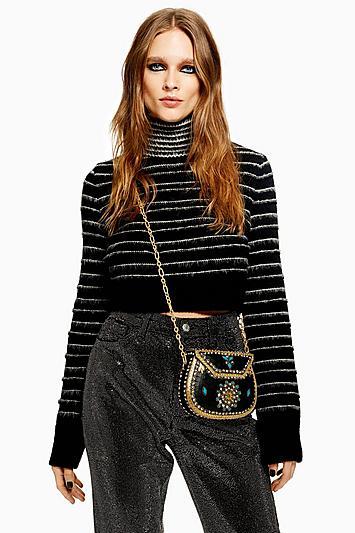 Topshop Tall Stripe Funnel Cropped Jumper