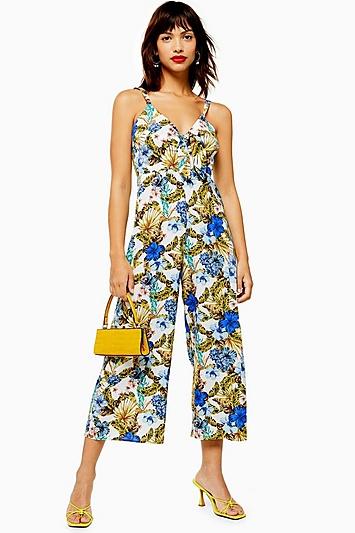 Topshop Tie Front Tropical Jumpsuit