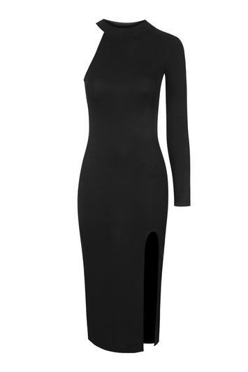 Topshop One Shoulder Ribbed Midi Dress