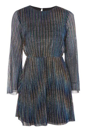 Topshop Glitter Stripe Plisse Shift Dress