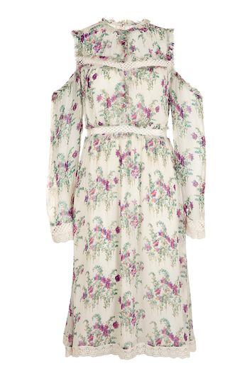 Topshop Cold Shoulder Frayed Midi Dress