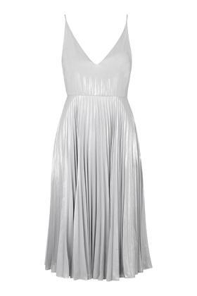 Topshop Plunge Pleated Midi Dress