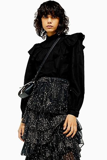 Topshop Black Yoke Pintuck Blouse