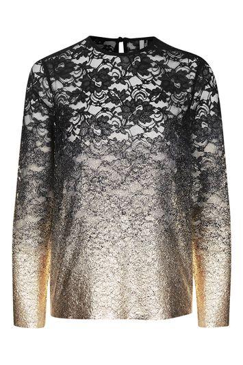 Topshop Ombre Gold Foil Lace Top