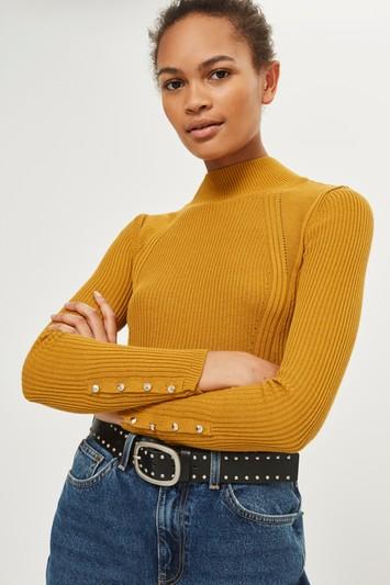 Topshop Roll Neck Button Detail Sweater
