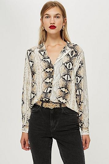 Topshop Snake Print Long Sleeve Shirt