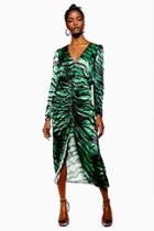 Topshop Green Zebra Ruched Dress