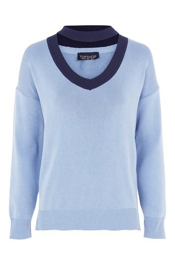 Topshop Choker V Neck Knitted Sweatshirt