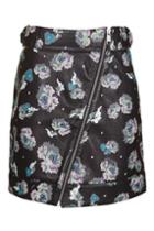 Topshop Paint Floral Leather Skirt