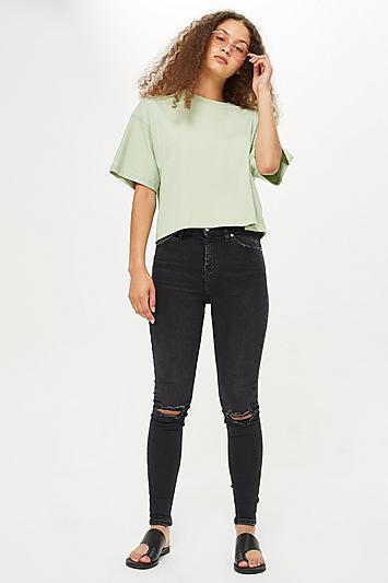 Topshop Washed Black Ripped Jamie Jeans