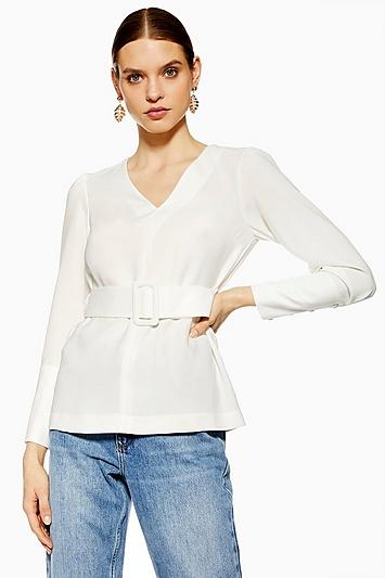 Topshop Self Belted V-neck Blouse
