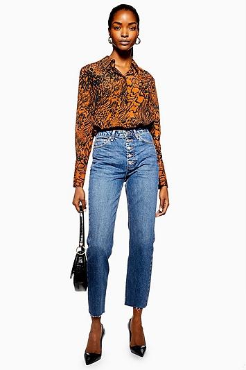 Topshop Indigo Button Fly Straight Jeans