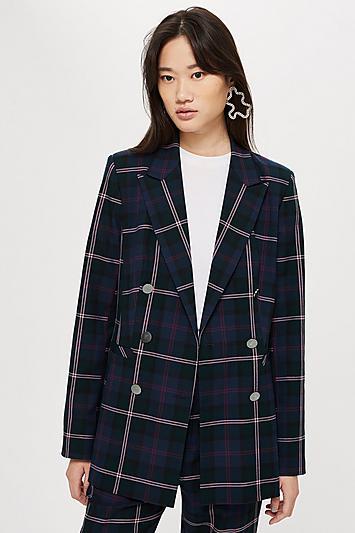 Topshop Tall Double Breasted Check Jacket