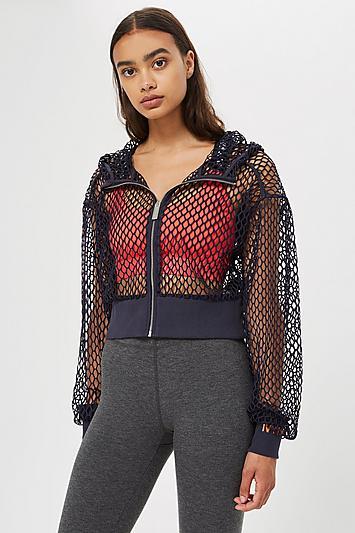 Topshop Mesh Zip Through Hoodie By Ivy Park