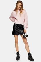 Topshop Black Popper Faux Leather Mini Skirt