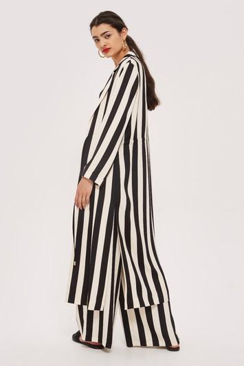 Topshop Tie Detail Striped Duster Coat