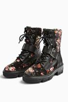 Topshop America Floral Print Hiker Boots