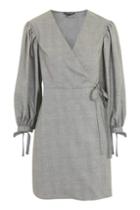 Topshop Checked Ovoid Sleeve Wrap Dress