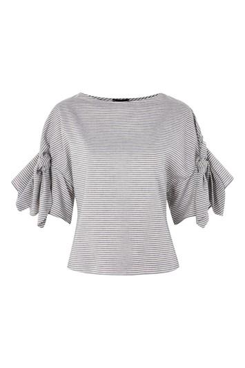 Topshop Striped Bow Sleeve T-shirt