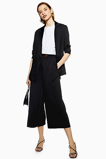 Topshop Black Cropped Wide Leg Trousers