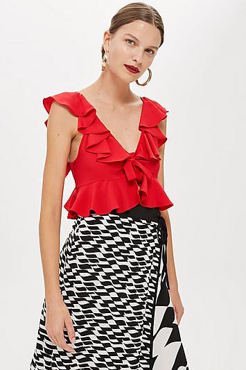 Topshop Cropped Ruffle Top
