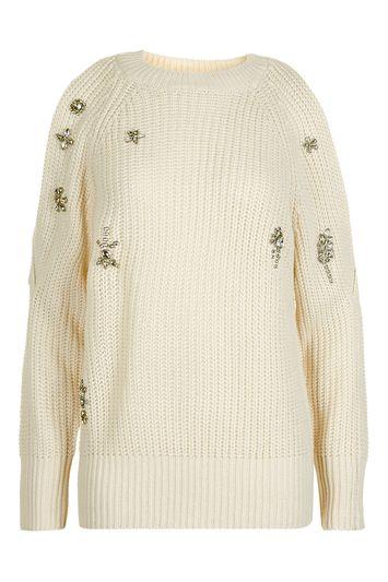 Topshop Ribbed Embellished Cold Shoulder Jumper