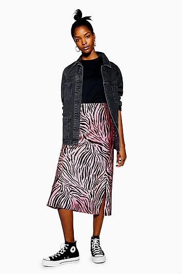 Topshop Ombre Tiger Print Satin Bias Skirt