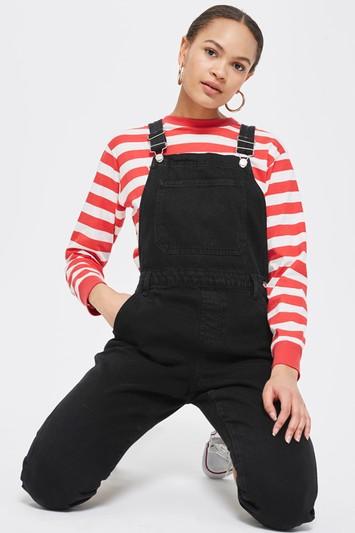 Topshop Petite Washed Black Slim Leg Overalls