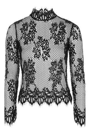 Topshop Long Sleeve Lace High Neck Top