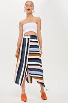 Topshop Petite Multi Stripe Asymmetric Midi Skirt