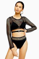 Topshop Black Premium Bonded Mesh High Bikini Bottoms