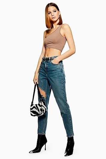 Topshop Greencast Thigh Rip Mom Jeans