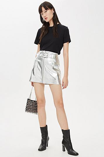 Topshop Petite Silver Pu Skirt