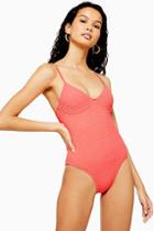 Topshop Bright Pink Shirred Swimsuit
