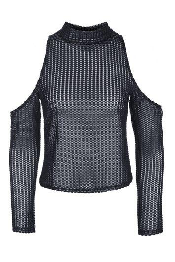 Topshop Petite Textured Cold Shoulder Top