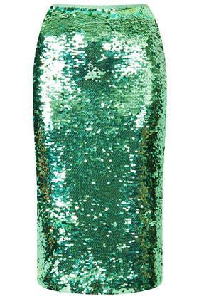 Topshop Mint Sequin Pencil Skirt