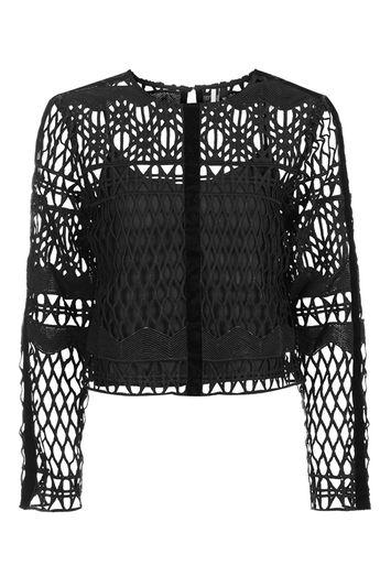 Topshop Long Sleeve Grid Lace Top