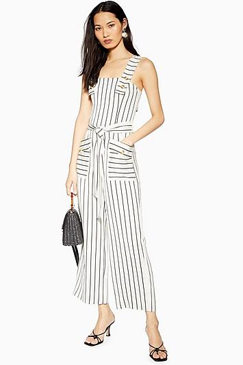 Topshop Tall Stripe Button Jumpsuit