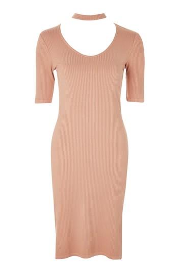 Topshop Petite Choker Neck Rib Dress