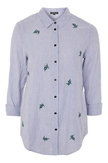 Topshop Tall Floral Embroidered Stripe Shirt