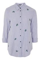 Topshop Tall Floral Embroidered Stripe Shirt